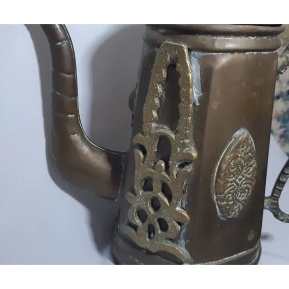 Antique Art Nouveau Copper Jug With Brass Ornaments -1900-1920 Moroccan Tea Pot - Picture 7 of 16
